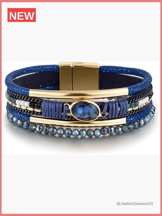 Jewelry - Leather Wrap Bracelet Boho Handmade Multi-Layer Cuff with Crystal Bead Heart